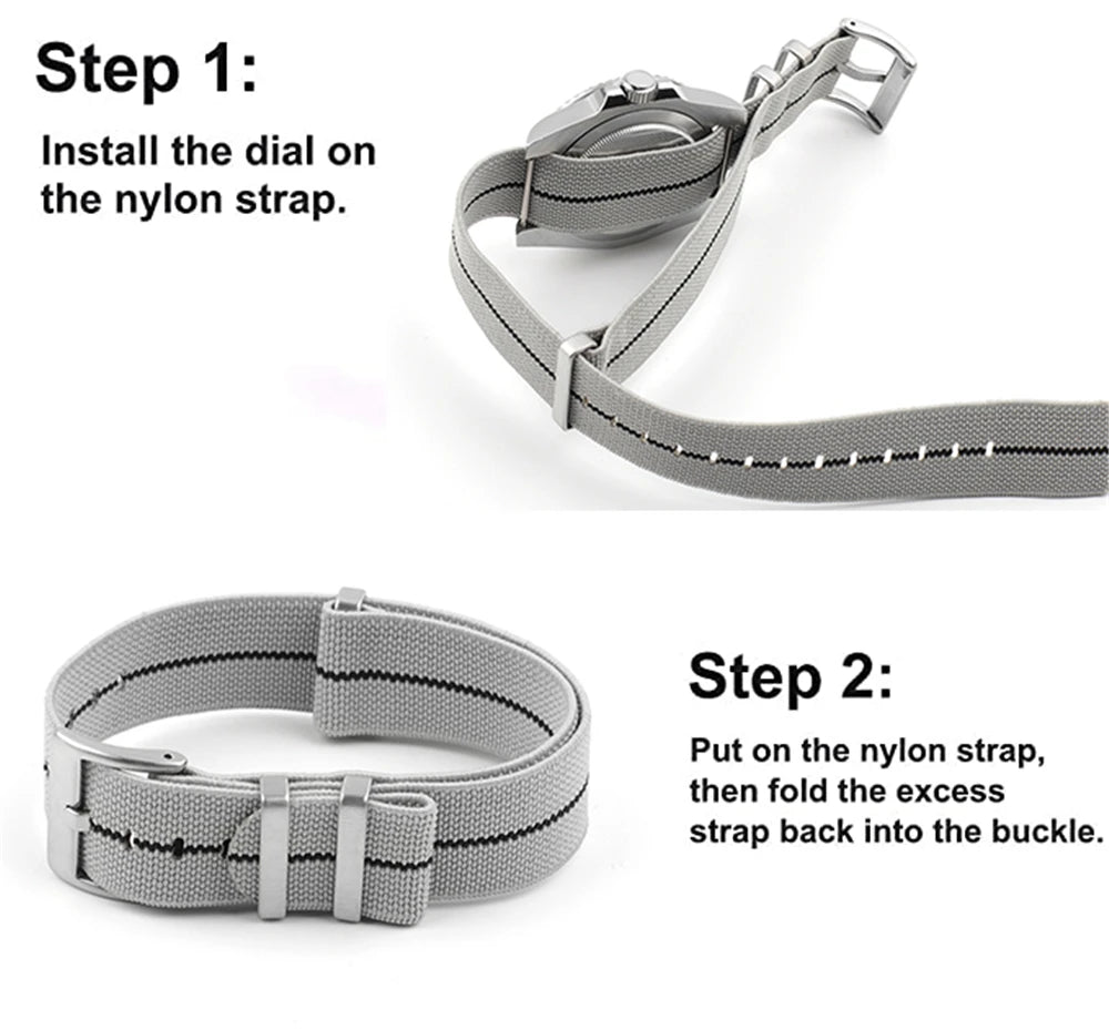 Premium Quality Nylon Watch Strap, 18mm 20mm 22mm, Black, Green, Khaki, Grey, Elastic, Replacement Bracelet for Men