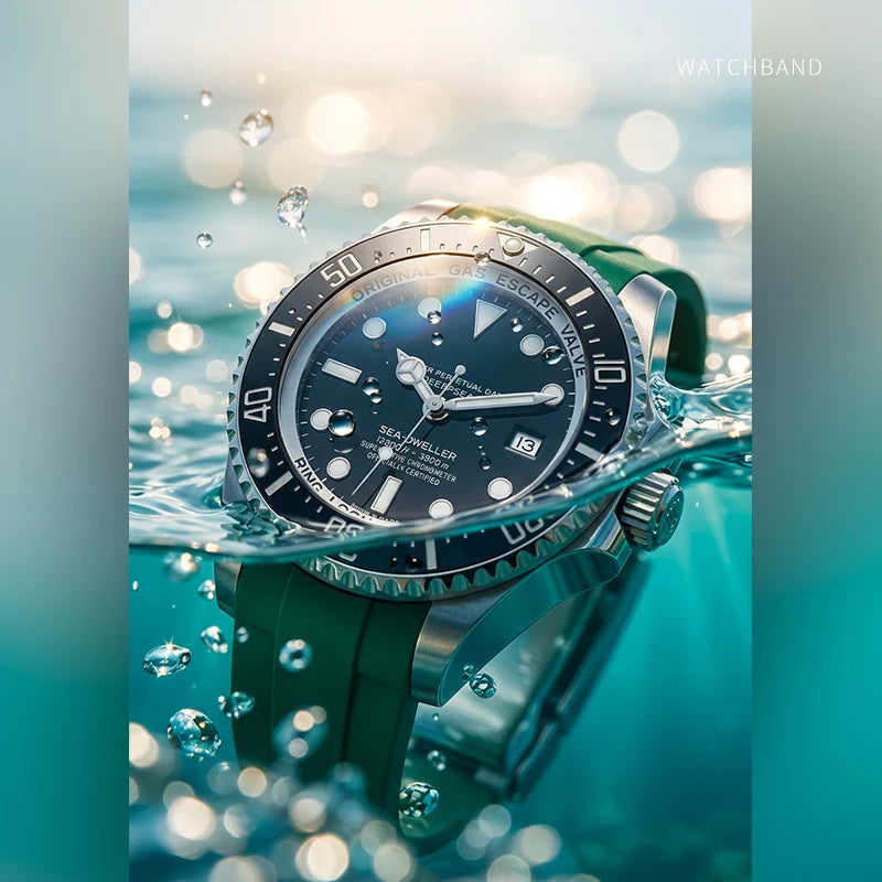 Cinturino per orologio in gomma FKM Fluoro morbida, estremità curve da 44 mm 21 mm, per bracciale sfumato blu Deepsea, per bracciale Rolex Sea-Dweller 116660-98210