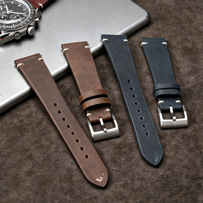 Quick Release Crazy Horse Leather Watch Strap, 18mm 20mm 22mm, Brown, for Men and Women, Compatible with Seiko Omega Huawei