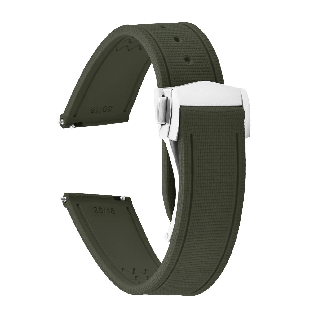 Premium Quality FKM Soft Rubber Watch Strap 20mm 21mm 22mm Sailcloth Texture Sport Band Quick Release Universal Watchband for DLug