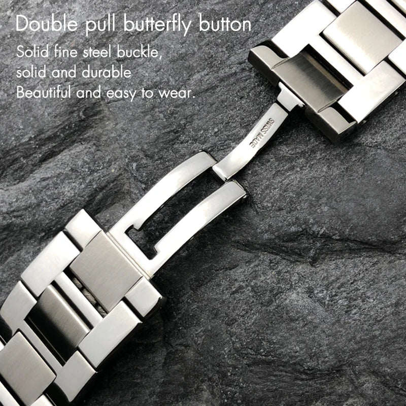 Cinturino sottile in acciaio inossidabile di alta qualità, 20mm, per Cartier Solo Santos Tank, braccialetti da uomo e donna, solido, accessori
