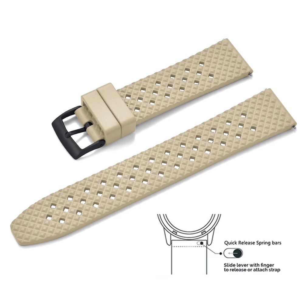 Bracelets de montre en caoutchouc FKM tropical premium 20 mm 22 mm à dégagement rapide, motif nid d'abeille, respirants et poreux pour Seiko SRP775