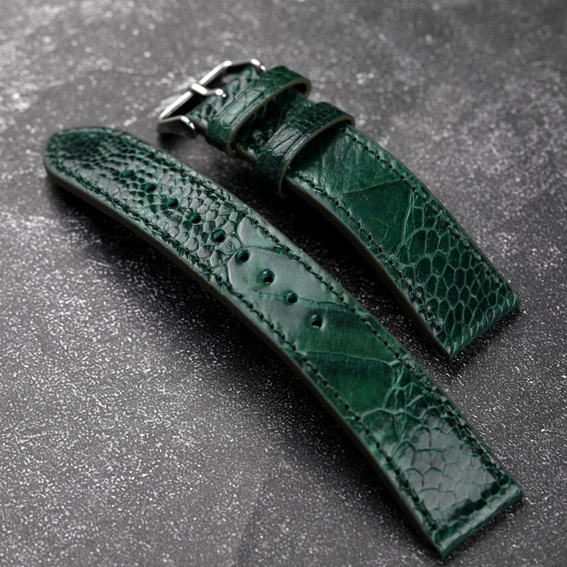 Handmade Blue Green Ostrich Leg Leather Watch Strap 18 19 20 21 22MM Vintage Style Soft Bracelet for Men