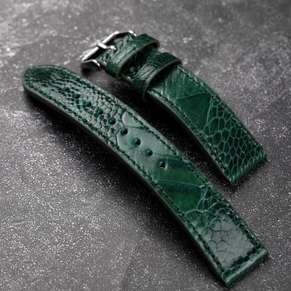 Handmade Blue Green Ostrich Leg Leather Watch Strap 18 19 20 21 22MM Vintage Style Soft Bracelet for Men