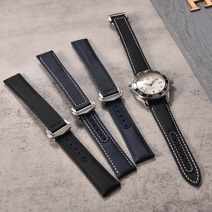 Bracelet de montre en Nylon en tissu voile, 20mm 22mm, en cuir, pour Omega Seamaster Swatch, boucle pliante, Bracelet universel