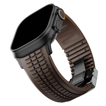 Silicone Sport Band for Apple Watch Ultra 2, 49mm 46mm 45mm 44mm, Luxury Metal Bracelet for iWatch Series 10 9 8 7 6 5 4 Se