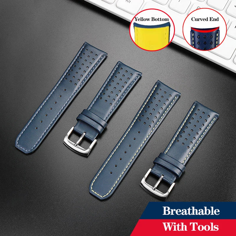 Curved End Leather Watch Strap, 22mm 23mm, for Citizen Blue Angel AT8020-54L/8020-03L JY8078 AT8020 Series, Black