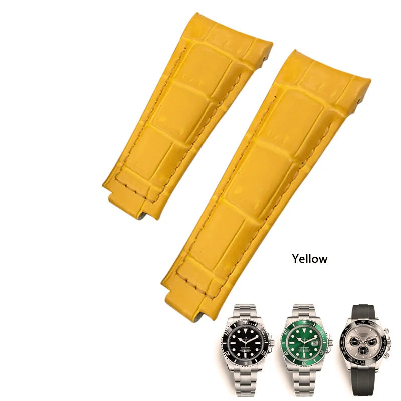 Bracelet de montre en cuir véritable souple, extrémité incurvée, bracelet de montre noir, Rolex Submariner DayRequiGstuff Yacht-Master Datejust, 20mm