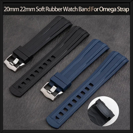 Cinturino per orologio in gomma morbida, 20 mm 22 mm, per Omega, nuovo Seamaster 300 PLANET OCEAN 600, cinturino con fibbia ad ardiglione, estremità curva