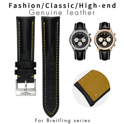 Bracelet de montre en cuir véritable de haute qualité, 20mm, 21mm, 22mm, adapté aux outils de bracelet de montre Breitling Superocean Navitimer Avenger noir