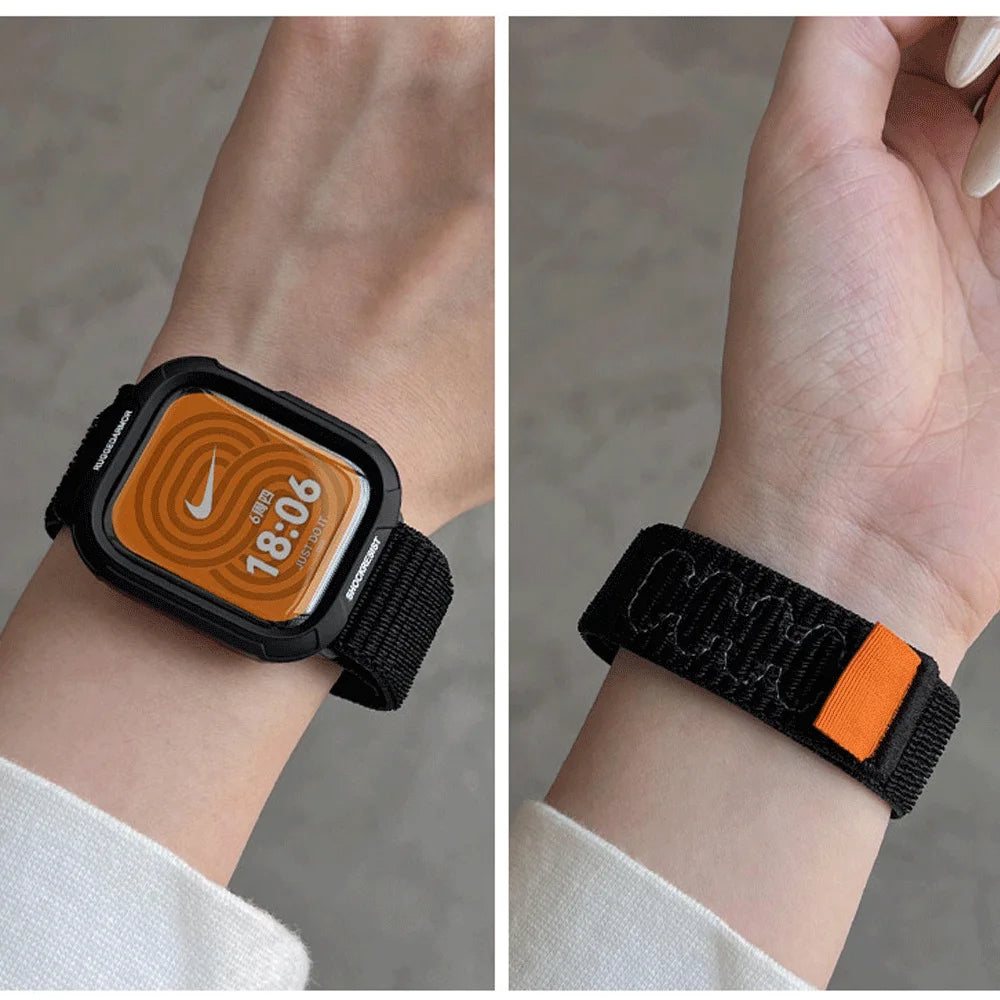 Coque en silicone + bracelet pour Apple Watch Series 11 10 9 8 7 45mm 41 Band SE 6 5 4 44 40mm, bracelet en nylon correa pour iWatch Ultra 49mm