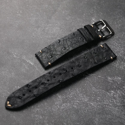 Cinturino per orologio in pelle di struzzo ultra sottile fatto a mano 18 19 20 21 22 MM Bracciale morbido nero da uomo Cinturino in pelle stile vintage