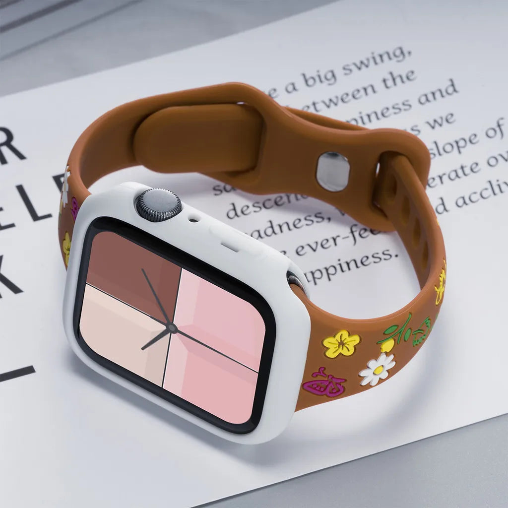 Cute Flower Silicone Strap Case for Apple Watch Ultra 49mm S10 S11 42mm 46mm 38 40 41 44 45 mm for iwatch SE 2 3 4 5 6 7 8 9