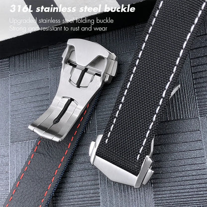 Optical-Nylon leather watch strap, for Omega Seamaster AT150 Speedmaster De Ville, high quality folding clasp, 19mm, 20mm