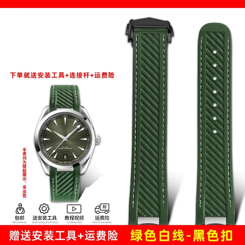 Correa de reloj de caucho y silicona, 20mm, adaptable a Omega Seamaster 300 AT150, para Rolex, negro, verde, Water Ghost, cierre desplegable