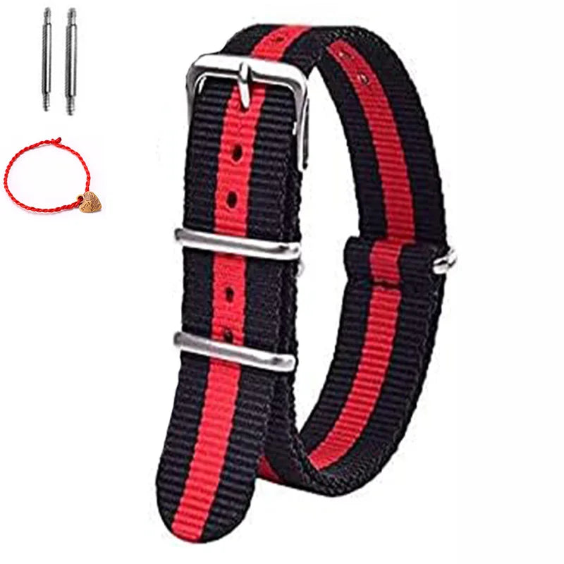 Bracelet de montre à rayures de remplacement pour hommes et femmes, en Nylon, avec boucle ardillon argentée, 16MM 18MM 20MM 22MM, bracelet à dégagement rapide