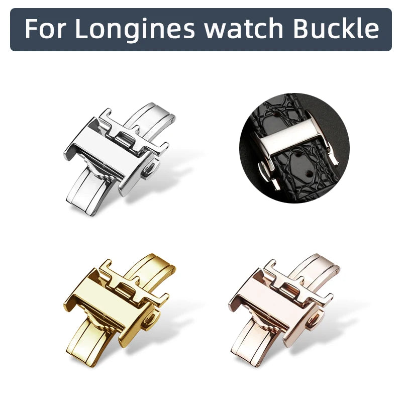 Boucle pour Longines L2 L3 L4, bracelet de montre en cuir, fermoir pliant en métal 14mm 16mm 18mm, boucle papillon déployante en acier inoxydable