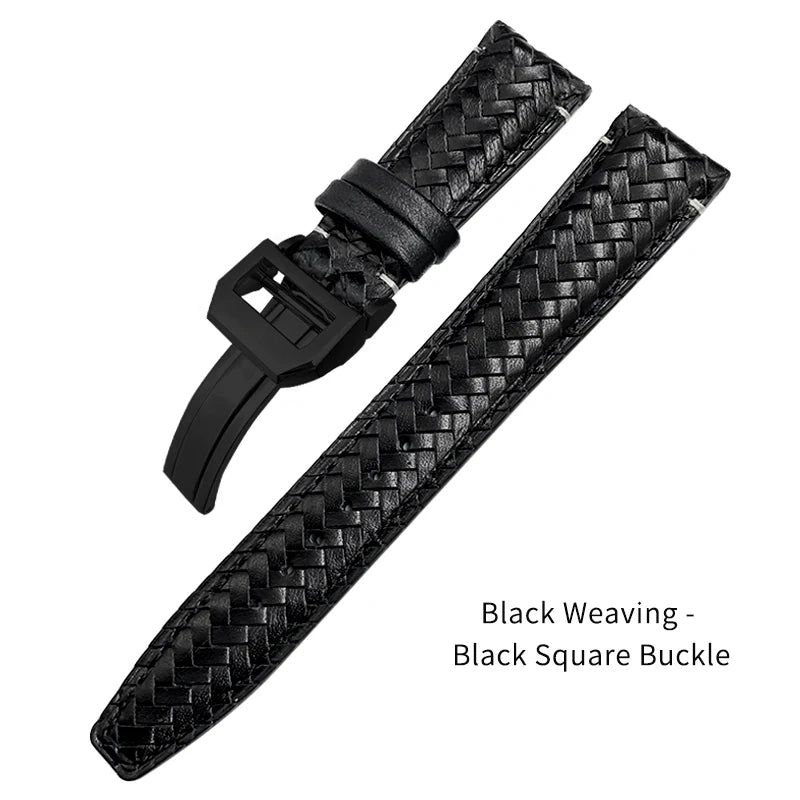 Bracelet de montre tissé en cuir de vachette pour IWC, bracelet de montre en cuir véritable, extrémité incurvée, marque de pilote portugaise, haute qualité, 20mm, 21mm, 22mm