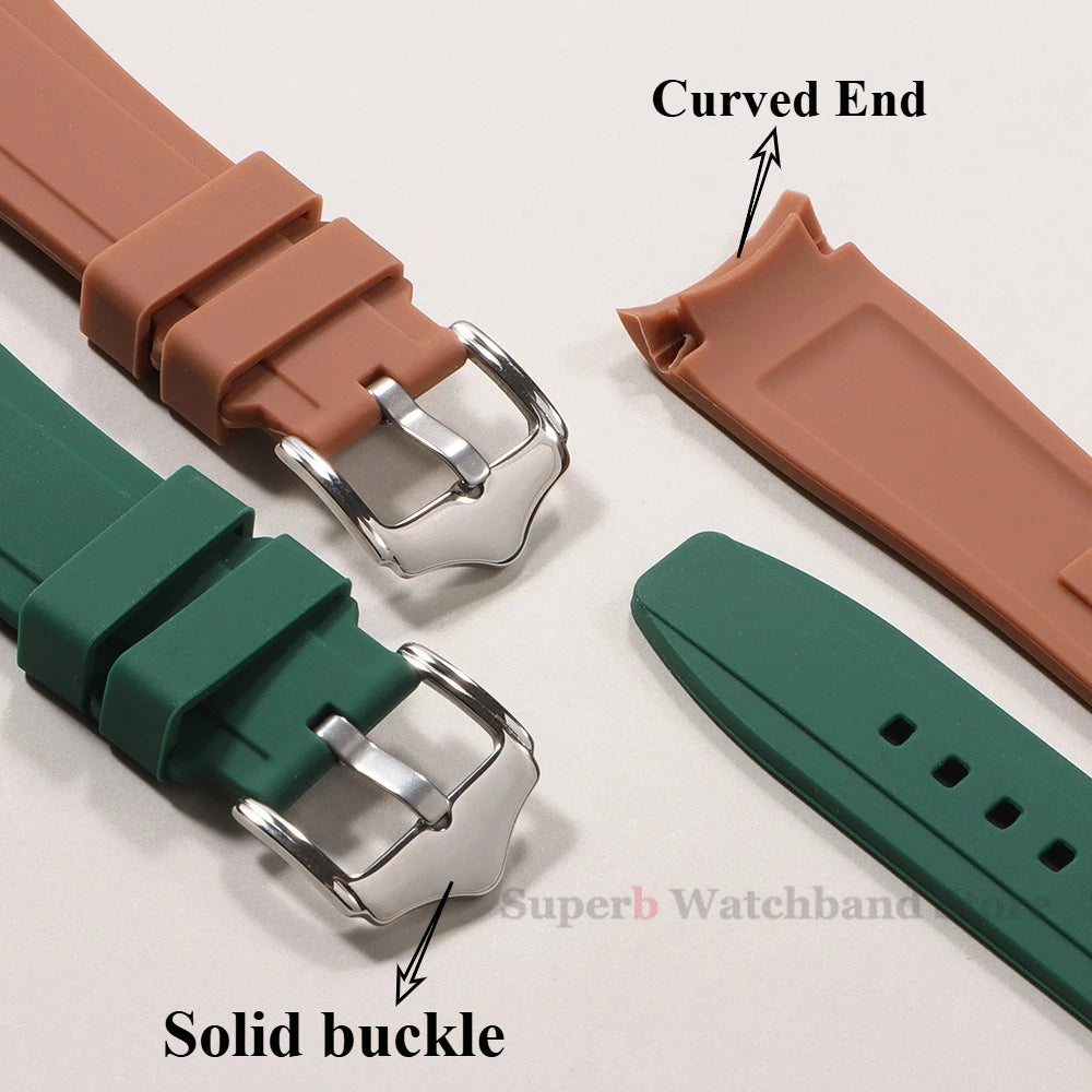Bracelet de montre en Silicone à extrémité incurvée pour Rolex 20mm 22mm, Bracelet en caoutchouc de haute qualité pour Bracelet Omega, étanche