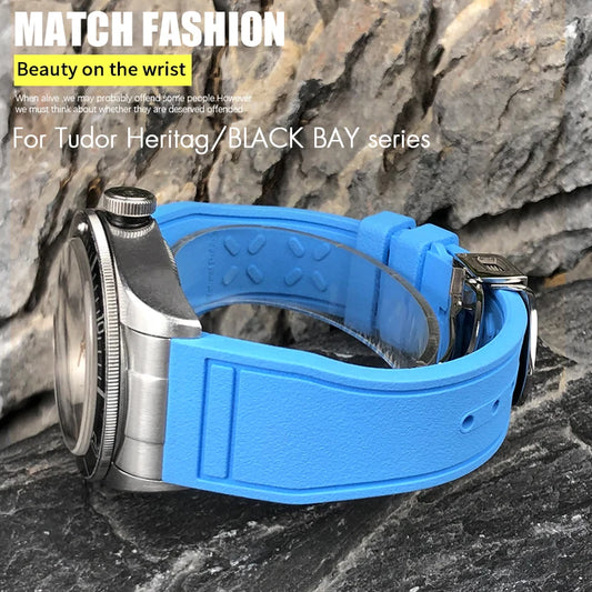 Nuovo 20mm 22mm fluororubber FKM gomma terminale curvo bracciale morbido per Tudor Black Bay BB58 1958 cinturino morbido colorato