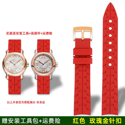 Montre Chopard Happy Diamond avec bracelet en silicone pour femme, bracelet de montre en caoutchouc étanche 15mm 18mm