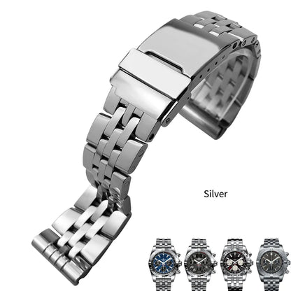 Bracelet de montre étanche en métal argenté, bracelet de montre solide, acier inoxydable, Breitling, Avenger, Heritage, Smile, Ocean, 20mm, 22mm, 24mm