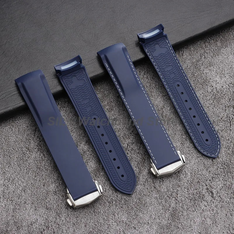 Bracelet de montre en Silicone 20mm 22mm, noir bleu, en caoutchouc, extrémité incurvée, étanche, pour hommes et femmes, pour Omega Seamaster 300