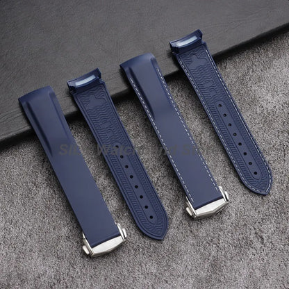 Bracelet de montre en Silicone 20mm 22mm, noir bleu, en caoutchouc, extrémité incurvée, étanche, pour hommes et femmes, pour Omega Seamaster 300