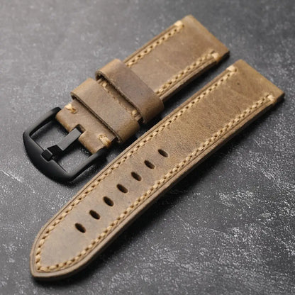 Handmade cowhide leather strap, 20 22 24MM, retro thick style for men, suitable for military watches