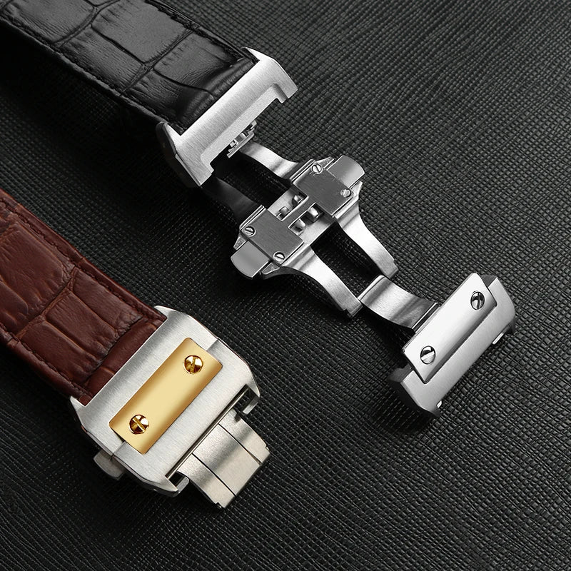 18mm 21mm 手表表扣，适用于卡地亚山度士 Santos 100 系列，实心不锈钢按钮，蝴蝶扣，手表扣配件