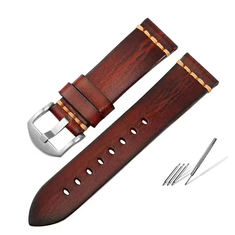 Handmade leather watch strap, 20mm 22mm 24mm, for Panerai, Tudor, Biwan Bronze, and Breitling watches, Italian cowhide leather.