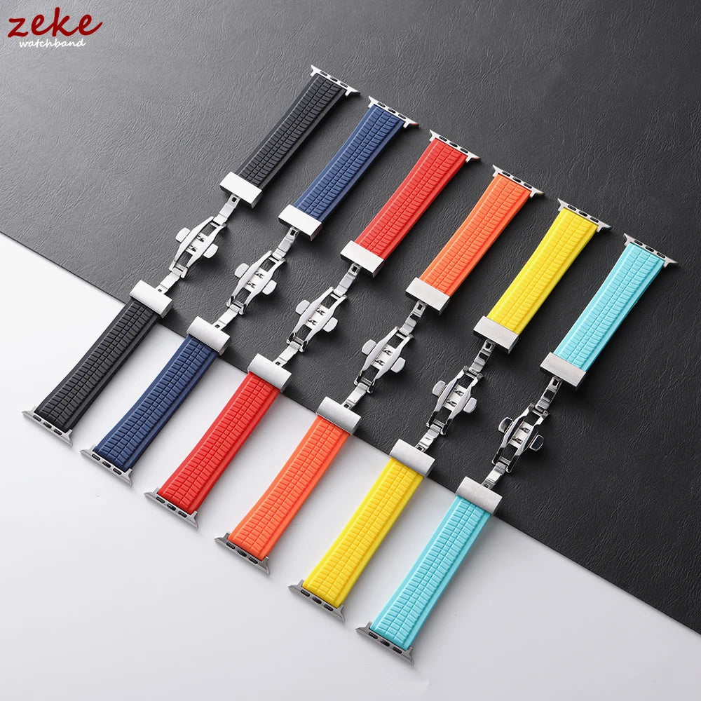 Bracelet de caoutchouc de luxe pour Apple Watch, 46mm 45mm 44mm 42mm, pour Iwatch Ultra 2 1 49mm série 10 9 8 7 Se 6 5 Se