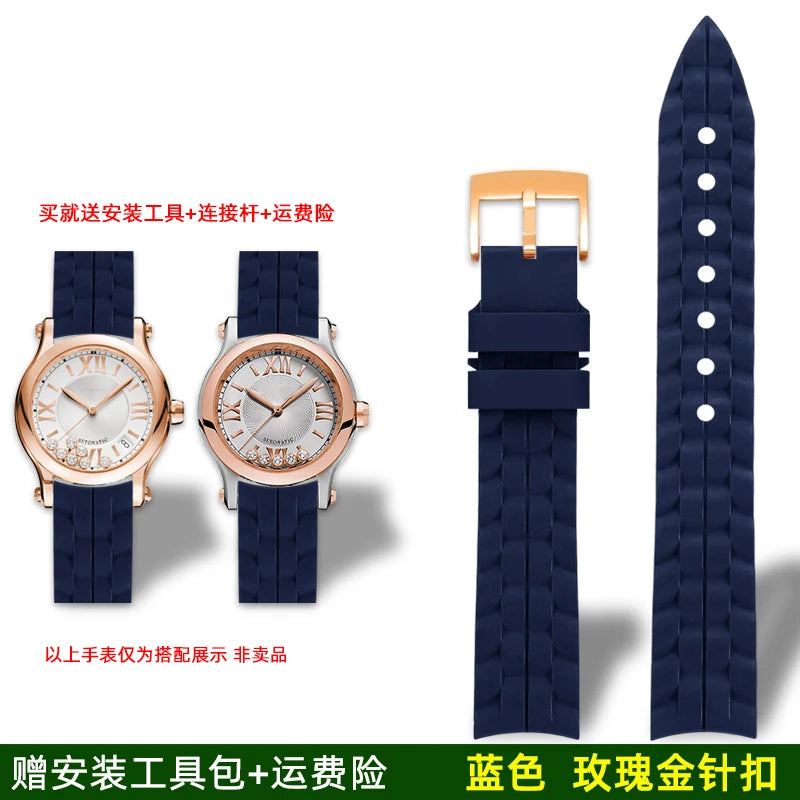 Montre Chopard Happy Diamond avec bracelet en silicone pour femme, bracelet de montre en caoutchouc étanche 15mm 18mm