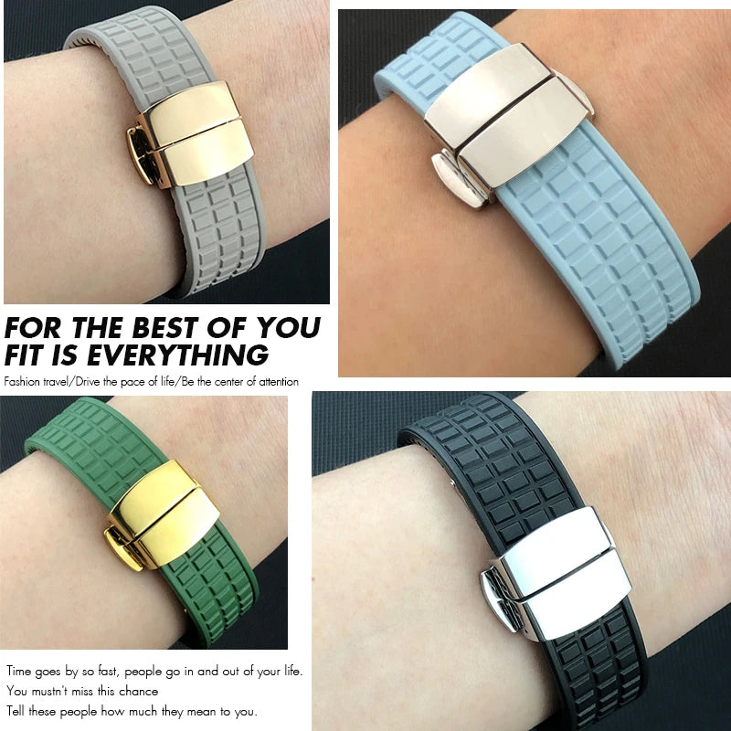 Bracelet de montre en caoutchouc FKM de qualité supérieure de 19 mm à extrémités courbées, compatible avec Patek Philippe Aquanaut 5067 5068 5072, fermoir double pliant