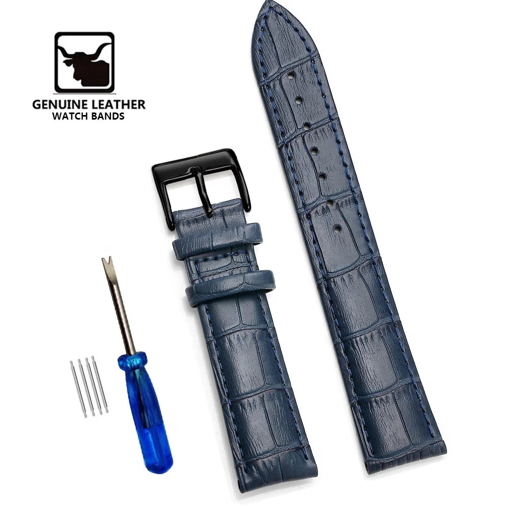 Bracelets de montre en cuir véritable de qualité supérieure, 12/14/16/18/19/20/21/22/24mm, Bracelet de poignet de haute qualité + outil