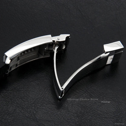 Rolex Rubber Watch Strap Clasp, Stainless Steel Buckle for DayRequiDouble Convex Fitted Foldable, Silver Button, 9mm