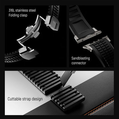 Silicone Sport Band for Apple Watch Ultra 2, 49mm 46mm 45mm 44mm, Luxury Metal Bracelet for iWatch Series 10 9 8 7 6 5 4 Se