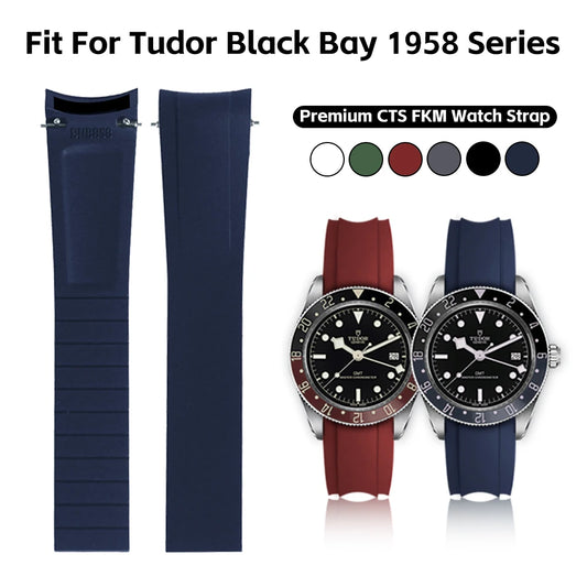 Bracelet en caoutchouc fluoré pour Tudor BB58 série spécial 20mm extrémité incurvée FKM bracelet de montre coupé à la taille CTS bracelet de montre réglable