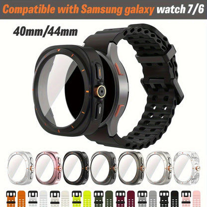 Ensemble d'accessoires pour Samsung Galaxy Watch 7/6 (40mm/44mm), 2 pièces, étui de protection ultra-résistant, bracelet respirant en verre trempé HD