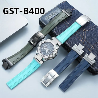 FKM rubber strap for Casio Steel Heart 4th generation 5657 GST-B400, men's quick-release modified fluororubber strap