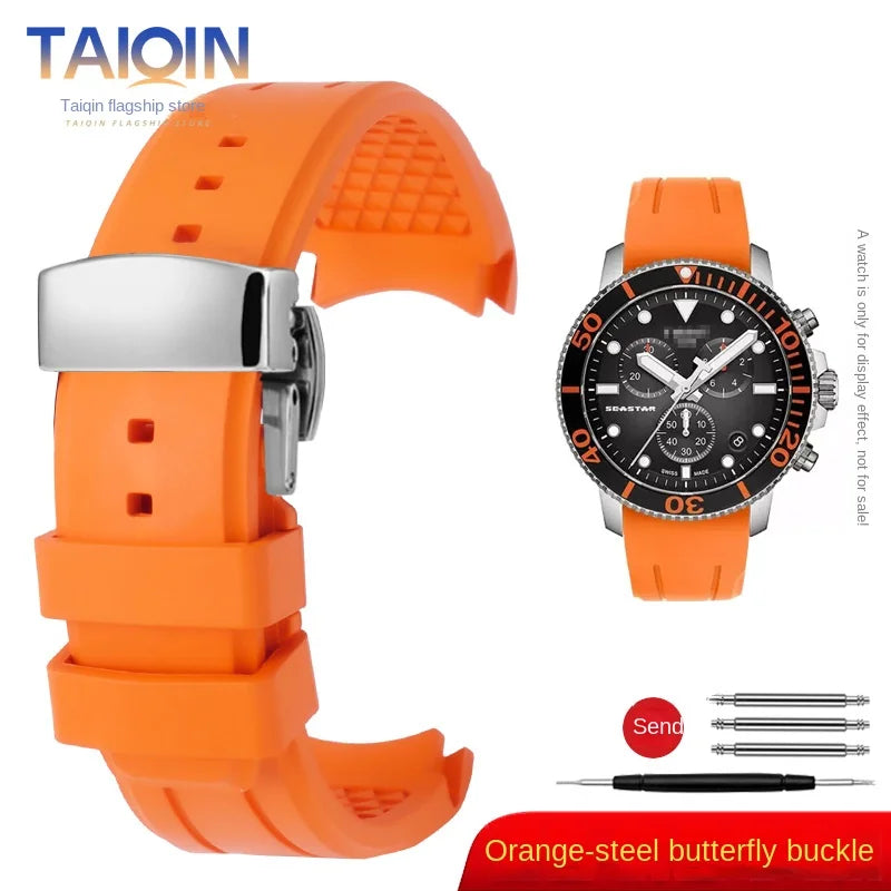 Bracelet de montre en caoutchouc FKM incurvé de haute qualité, 20 22mm, pour seiko rolex tudor Tissot, bracelet de montre pour hommes, fermoir papillon