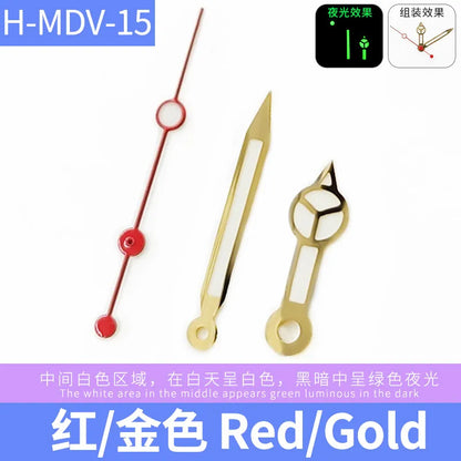 MDV-106 Luminous Watch Hands for Casio Marlin/Duro Miyota 2115 MDV 106, Black/Silver/Gold Watch Hands, Hour, Minute, Second