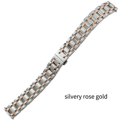 Cinturino per orologio in acciaio inossidabile 316L, 15/17mm, per orologio da donna Longines L5.512 L5.255, argento, oro rosa, con strumento di regolazione gratuito