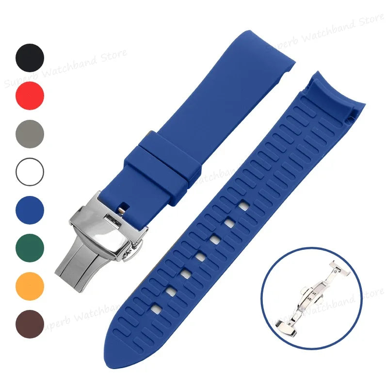 Bracelet de montre en Silicone, 18/19/20/21/22/24mm, extrémité incurvée, pour montre Rolex Water Ghost, pour Seiko, Bracelet en caoutchouc, boucle papillon
