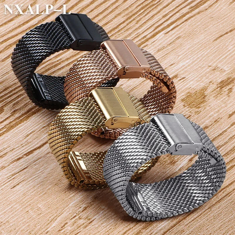 Bracelet de montre milanais en maille 1.0mm, pour DW pour Omega pour Seiko, Bracelet de montre à dégagement rapide en acier inoxydable 18mm 20mm 22mm 24mm