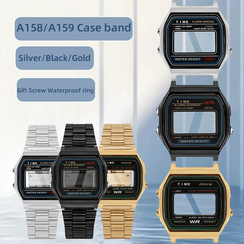 A158 169 Cassa in metallo Bracciale in acciaio inossidabile da 18mm per Caiso a159 a158 argento/nero/oro Cornice in vetro Uomo Donna Mod kit parte