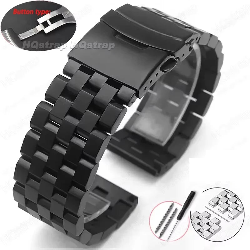 Bracelet de montre en acier inoxydable entièrement solide de haute qualité 18mm 20mm 22mm 24mm 26mm Bracelet à Interface plate avec outil Bracelet de montre en métal