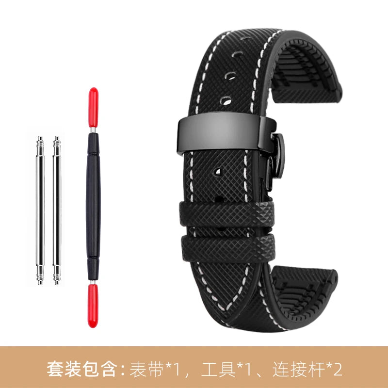 Bracelet de montre en Nylon et Silicone pour hommes, 20mm, 22mm, 24mm, étanche et respirant, en caoutchouc, accessoires