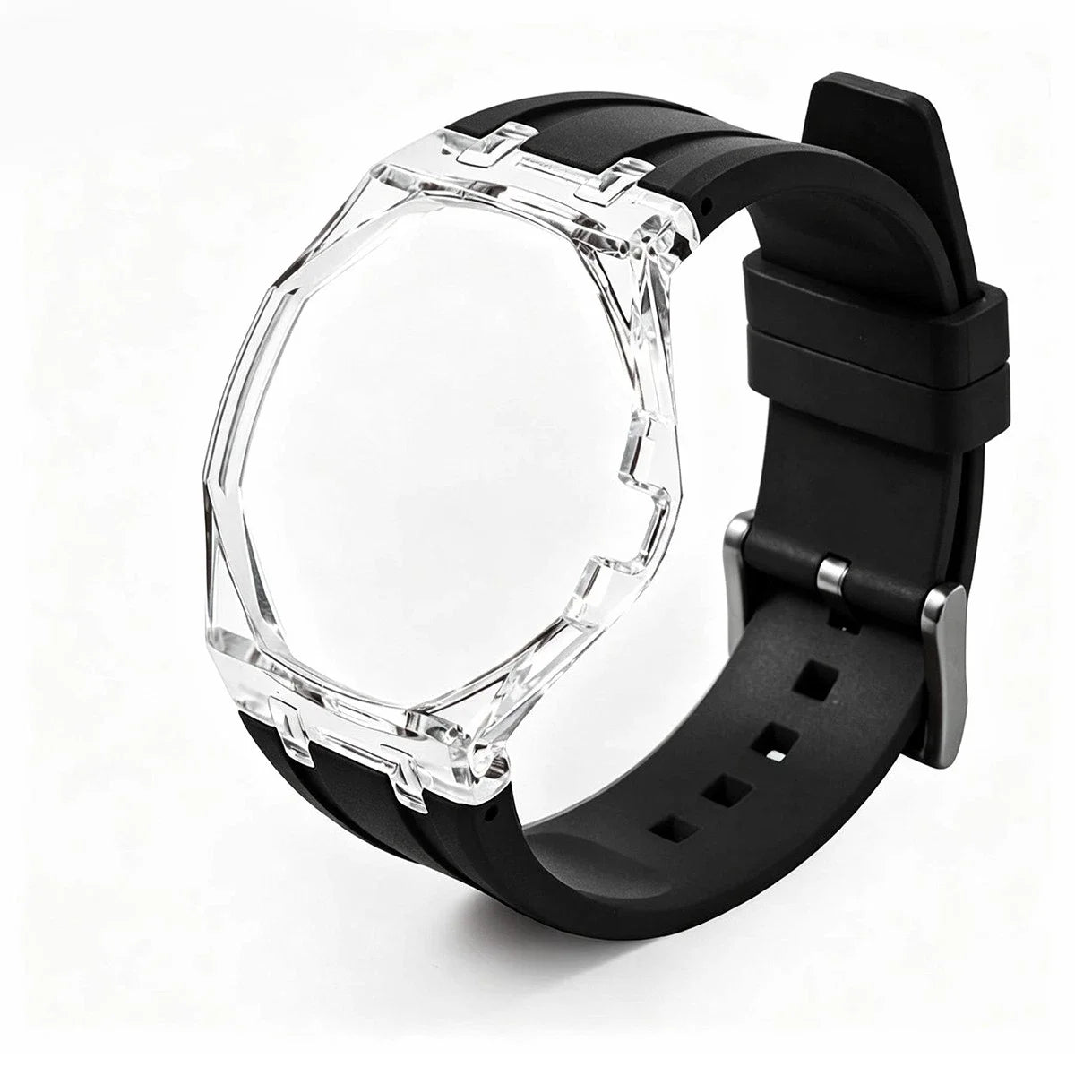 Cassa in plastica trasparente Glacier + cinturino in silicone per orologio da taschino AP X Swatch Royal Pop, trasformatore da orologio da taschino a cinturino in caucciù