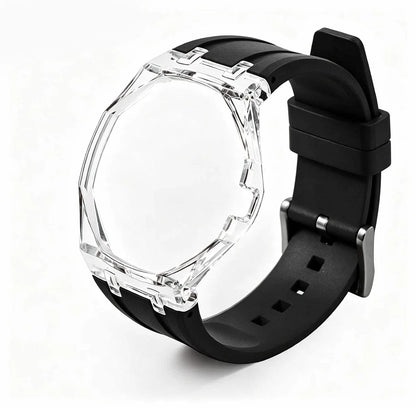 Cassa in plastica trasparente Glacier + cinturino in silicone per orologio da taschino AP X Swatch Royal Pop, trasformatore da orologio da taschino a cinturino in caucciù